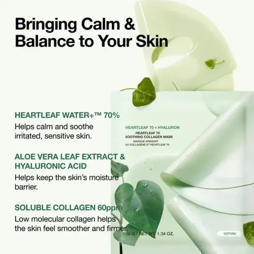 Mascarilla Facial Heartleaf 70% Con Ácido Hialurónico 38 Ml