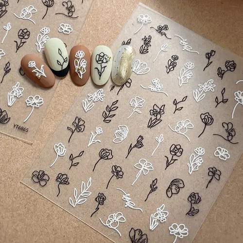 Pegatinas De Uñas Con Rosas Pintadas A Mano En Relieve