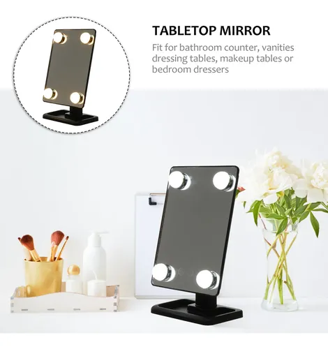 Espejo Decorativo De Mesa Giratorio Con Lámpara De Luz Led