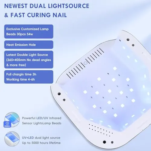 Lámpara De Uñas Led Uv De 54 W Con Guantes Uv,