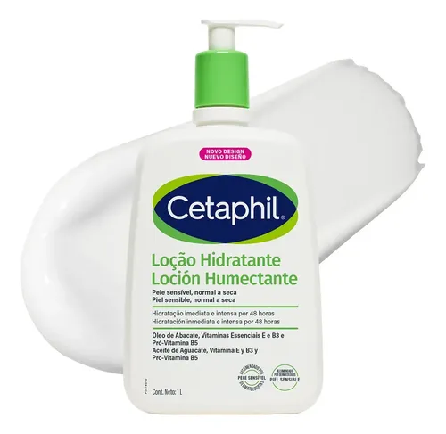 Loción hidratante corporal y facial Cetaphil para piel sensible, normal a seca, 1 litro, 48 h de hidratación