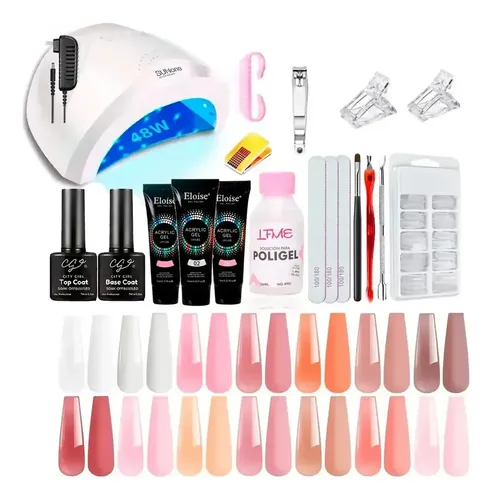 Kit X3 Polygel Completo Cabina Uv Led Uñas Semipermanente