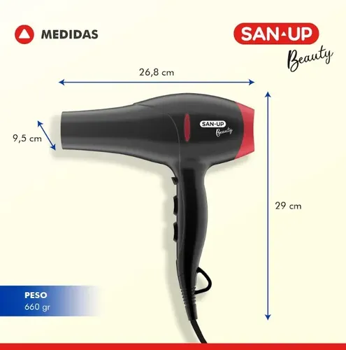 Secador San-Up CurlDry 2200W Negro con Difusor y Concentrador