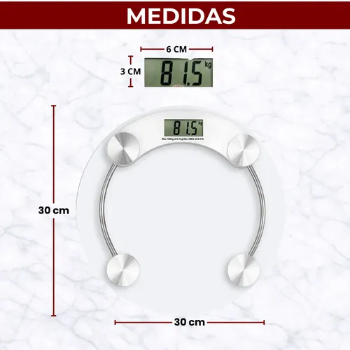 Balanza Digital De Baño Redonda Hasta 180kg Vidrio Templado