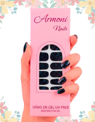 Stickers De Uñas Gel X22 Adhesivas Con Diseño Sin Lámpara Uv