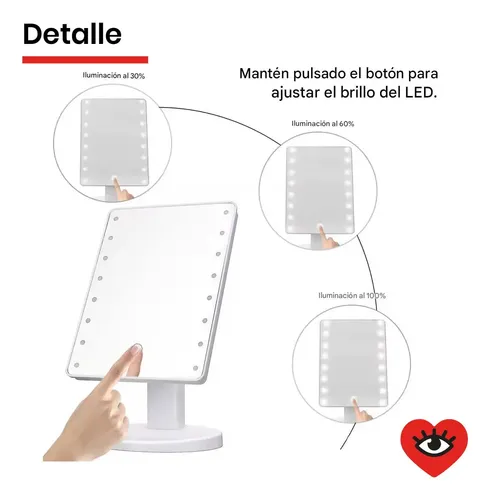 Espejo Maquillaje Tactil Luz Blanco Frio Usb Pilas Veoquiero Blanco