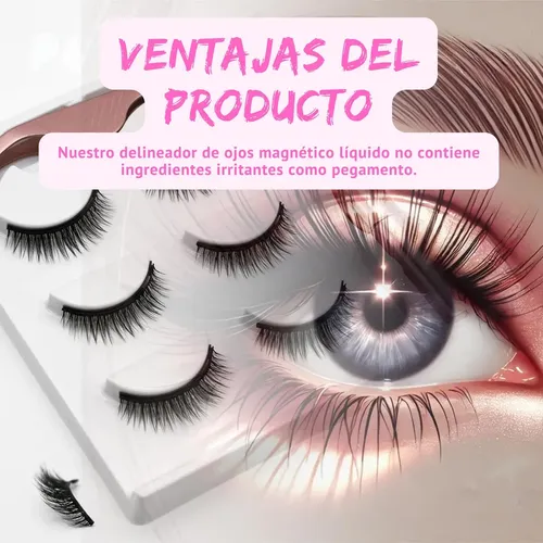 Pestañas Postizas Magneticas X 3 Pares Y Delineador Premium