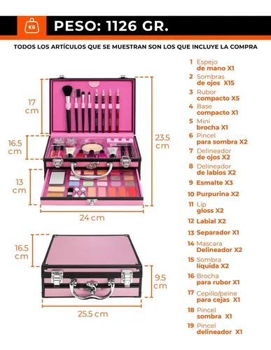 Maletin De Maquillaje Porta Cosmetico Makeup 31 Piezas LIBERCAM BAMA-02 Color Rosa