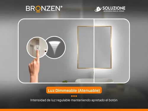 Espejo Premium Luz Led Trasera Borde Dorado 75cm X 1 Metro