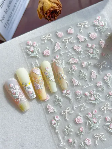 Pegatinas En Relieve Con Diseño Floral Para Uñas