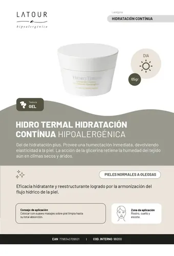 Andre Latour Hidro Termal Gel Hidratante Hipoalergénico