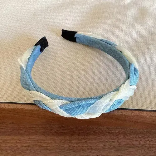 Vincha De Malla Azul Trenzada, Aro Para El Pelo