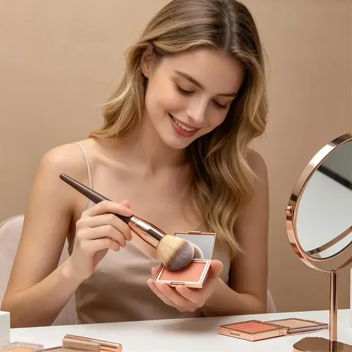 Set 15pzs Brochas De Maquillaje Con Estuche Beige