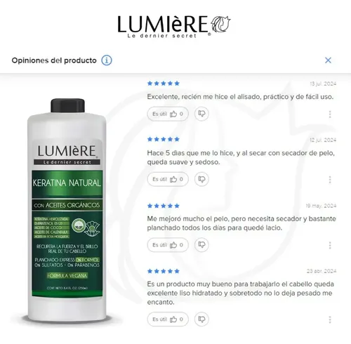 Keratina Nutritiva Organica Natural Sin Formol 1 Lt. Lumiere