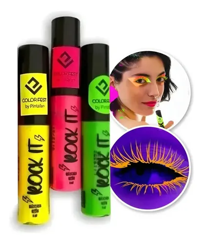 Máscara Pestañas Neón Fluorescente Brillan Luz Uv Pintafan X3_ros – Vde – Ama_pintafan