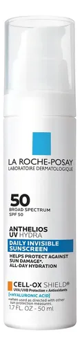 La Roche Posay Protector solar UV Hydra Anthelios – FPS 50 – 50 ml cell-OX Shield con ácido hialuronico 1.7 fl oz mantiene tu piel sana e hidratada.
