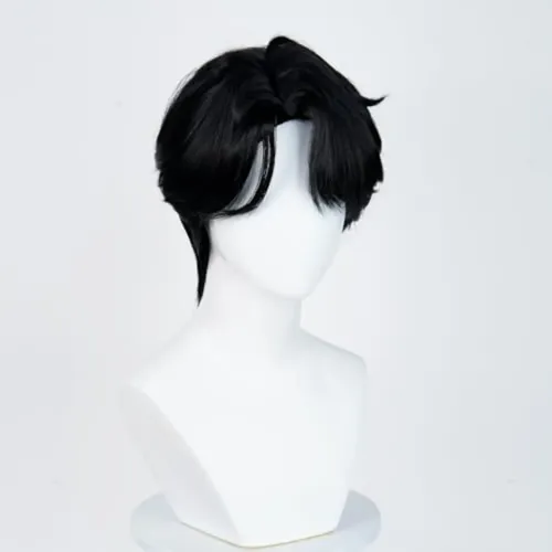 Peluca Corta Negra Para Cosplay Hombre