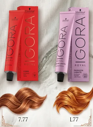 Igora Royal 7.77 + Igora Fashion L77 Tintura Pack Cobrizos