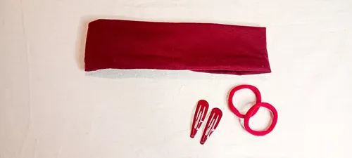 Combo Escolar Vincha D Tela + Par D Colitas + Par D Hebillas Color Bordó