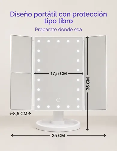 Espejo Maquillaje Giratorio 180 Pantalla Táctil Luz Led Ajus