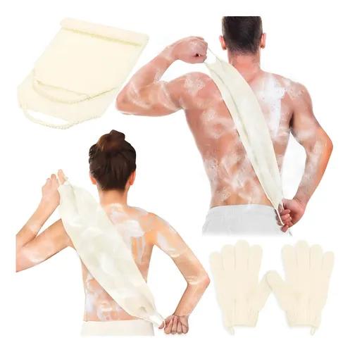 Juego De Guantes Exfoliantes Anezus Y Toalla Beige