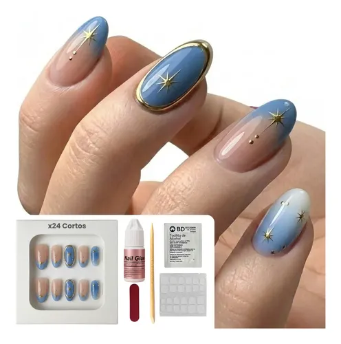 Uñas Postizas Autoadhesivas Press On Almendra Set Premium
