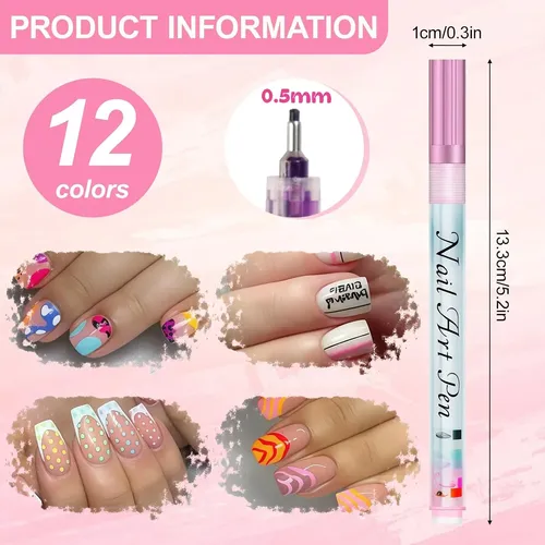 Set 12 Marcadores Para Uñas Colores Impermeables Secado Rá