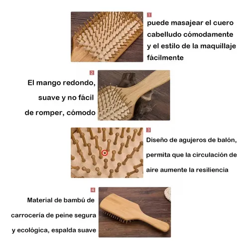 Kit De Cepillo Y Peine De Bambú Antifrizz X, 6 Piezas