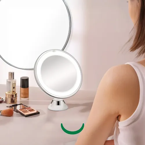 Espejo Circular Aumento X10 LED 20 Luces Fría Rotación 360° Ventosa Plateado