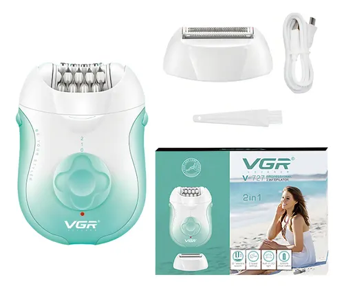 Depiladora Eléctrica Mujer Facial Corporal 2 en 1 VGR V-727 Color Blanco y Verde