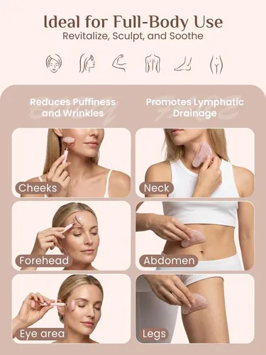Set Masajeador Facial Rena Chris Rodillo Y Gua Sha Rosa