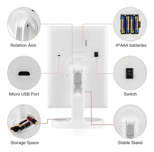 Espejo Luz Led Usb Triple Aumento Maquillaje 241344 Mlpv