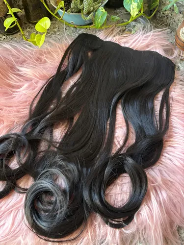 Cortinas De Pelo: Cabello Sintetico Premium Extensiones Color Marron 4 Ondulada (casi Negro)