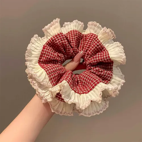 Cinta Scrunchie Retro De Cuadros Rojos Doble Capa 2026