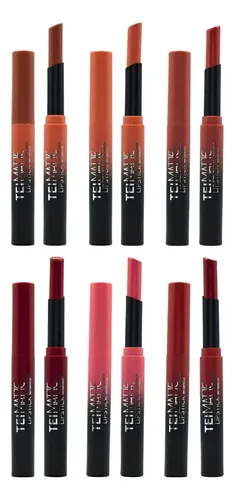 Set 6 Labiales Tei Matte Lipstick Velvet 24hs Long Lasting 6 Tonos