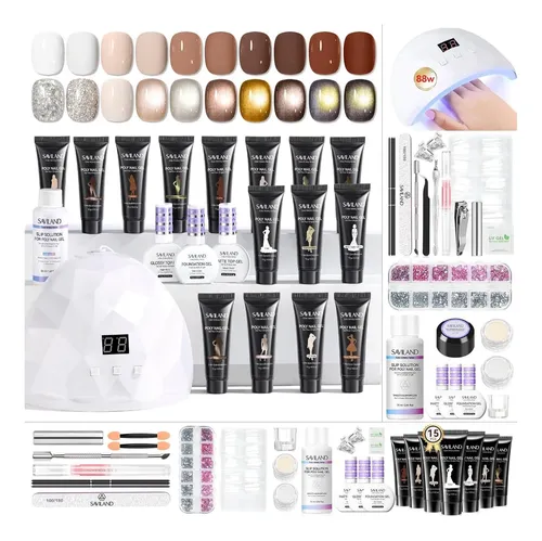 Kit De Uñas Poligel Saviland 15 Colores Lámpara Uv 88w