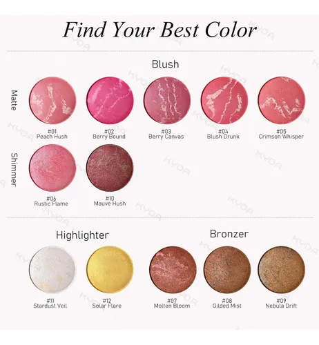 Paleta Kyda Blush Baked 12 Colores Peach Hush
