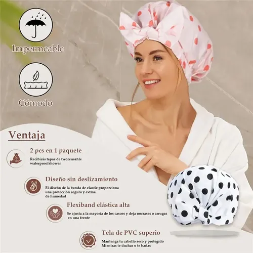 2 Pcs Gorros De Baño Ducha Impermeable Para Mujer Ajustable
