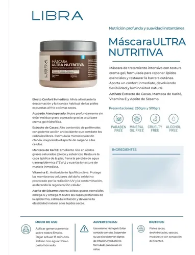Máscara Facial Ultra Nutritiva Libra Con Cacao Y Karité 250g