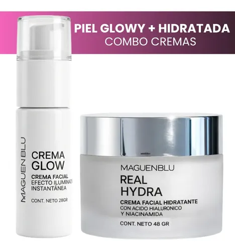 Combo Skincare Crema Facial Glow + Crema Hidratante Facial Con Acido Hialurónico Niacinamida | Kit Día y noche | Liviana | Piel Normal Mixta Grasa Seca | Antiarrugas | Suavizante | Mejora Firmez