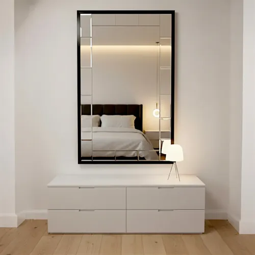 Espejo Rectangular Biselado Decoración Con Marco Doble Negro Y Biselado