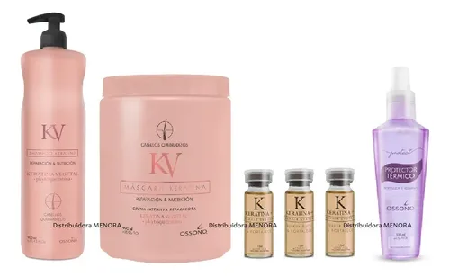 Ossono Keratina Shampoo+mascara+ Ampollas+ Protector Térmico