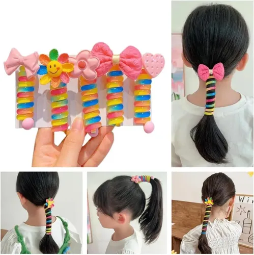 Diademas Espiral Niñas 5 Pcs Gomas Elásticas Cabello