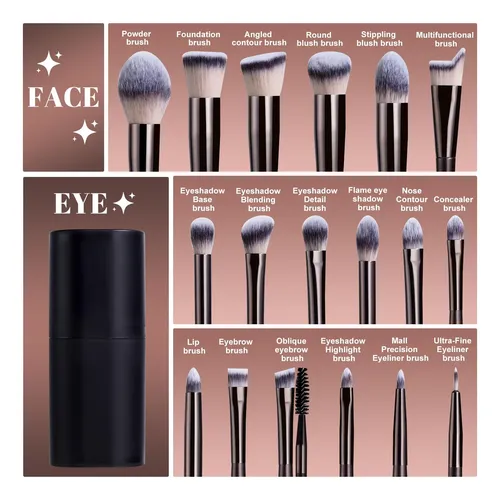 Set De Brochas De Maquillaje Bs-mall 18 Unidades Coffee