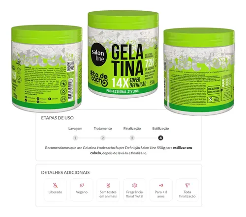 Salon Line To De Cacho Gelatina Super Definición Gel X 550gr