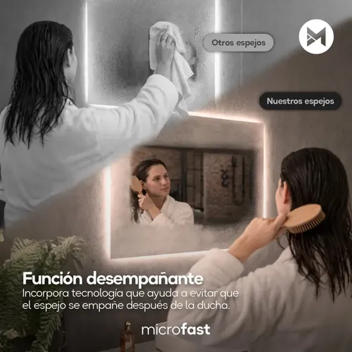 Espejo Rectangular de Baño con Luz LED Táctil y Antiempañante, 80x60cm