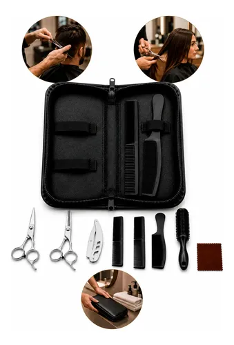 Kit Corte Cabello Profesional Estuche Tijeras Peines Complet