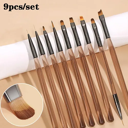 Juego De 9 Pinceles Para Uñas Carving Painting Liner Builder Brown-9pcs