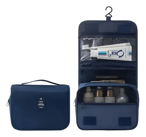 Neceser Portacosméticos Organizador Viaje Percha Maquillaje Azul Lisa