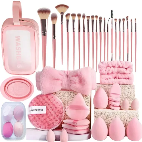 Set 43 Brochas Y Esponjas De Maquillaje Con Estuche Portátil